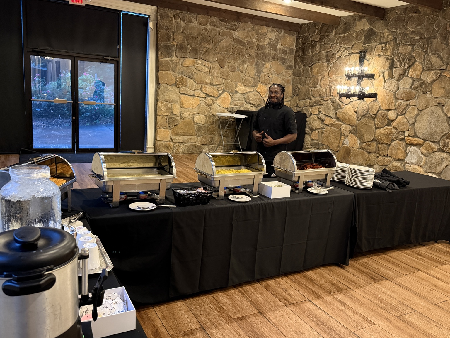 The Embers Vine team ready to serve at a catered event